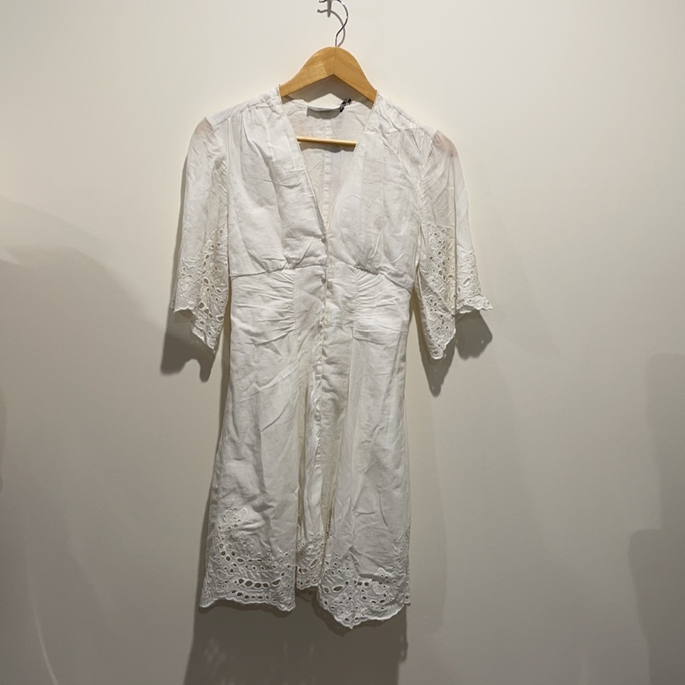 NEW • All Saints • Una Broderie Mini Lace Dress Chalk White 0 Button Fro… - Picture 5 of 6